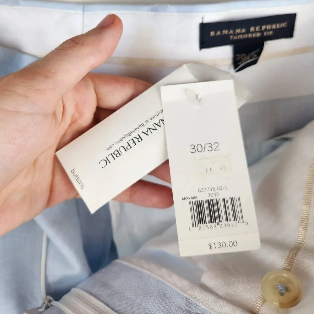 NWT Banana Republic Tailored Fit Linen Cotton Suit Pants Blue 30x32 (32x27.5)
